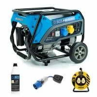 SGS 3.75 KVA Super Duty Portable Petrol Generator With Wheel Kit Oil Flylead And Twin Outlet Cable Reel
